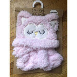 🆕 Chick Pea Pink Sherpa Owl Set Hat & Booties